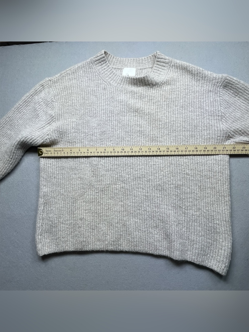 H&M Rib-knit Sweater Ribbed Crewneck Medium Beige - Picture 7 of 9